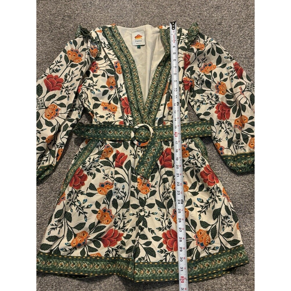Farm Rio Garden Tapestry Floral Plunge Romper Size Small Belted Boho - Picture 2 of 6